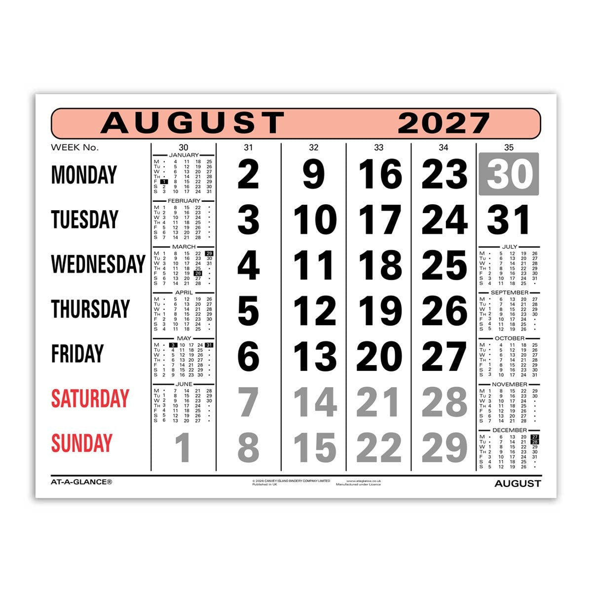 1800R | Month-To-View Calendar Refill 2027 - Pre Order