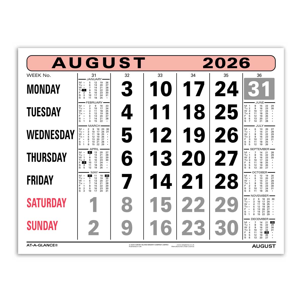 1800R | Month-To-View Calendar Refill 2026