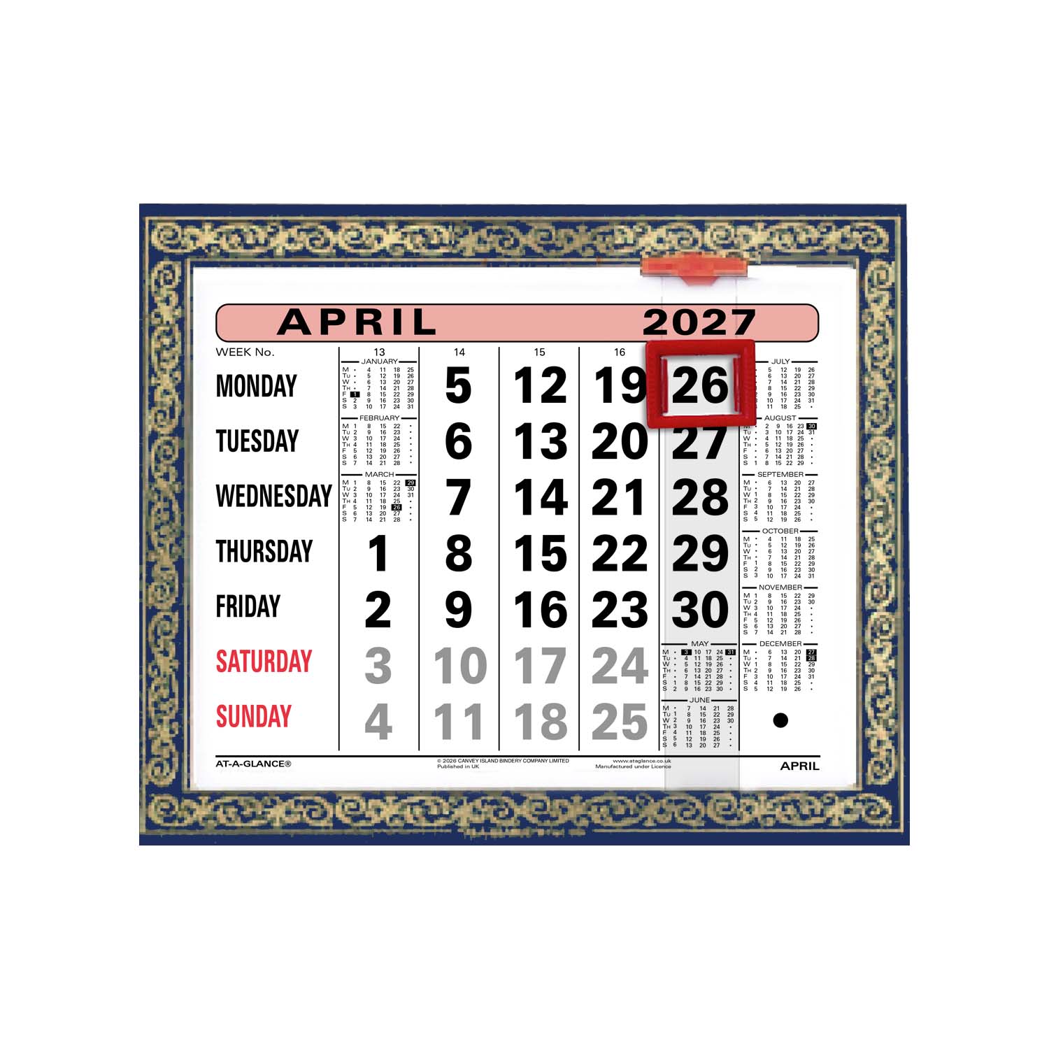 805 |  Monthly Leatherette Wall Calendar 2027 - Pre Order