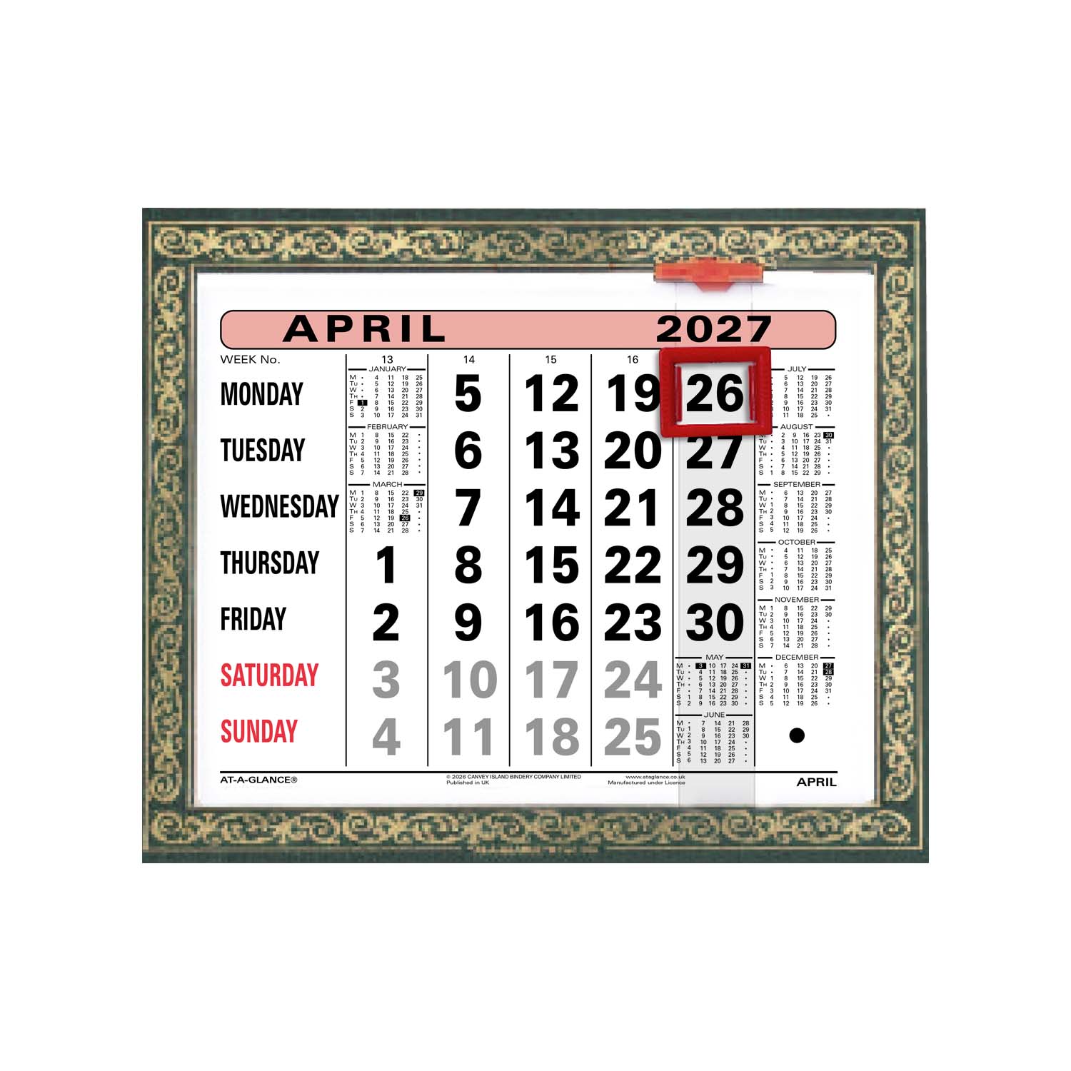 805 |  Monthly Leatherette Wall Calendar 2027 - Pre Order