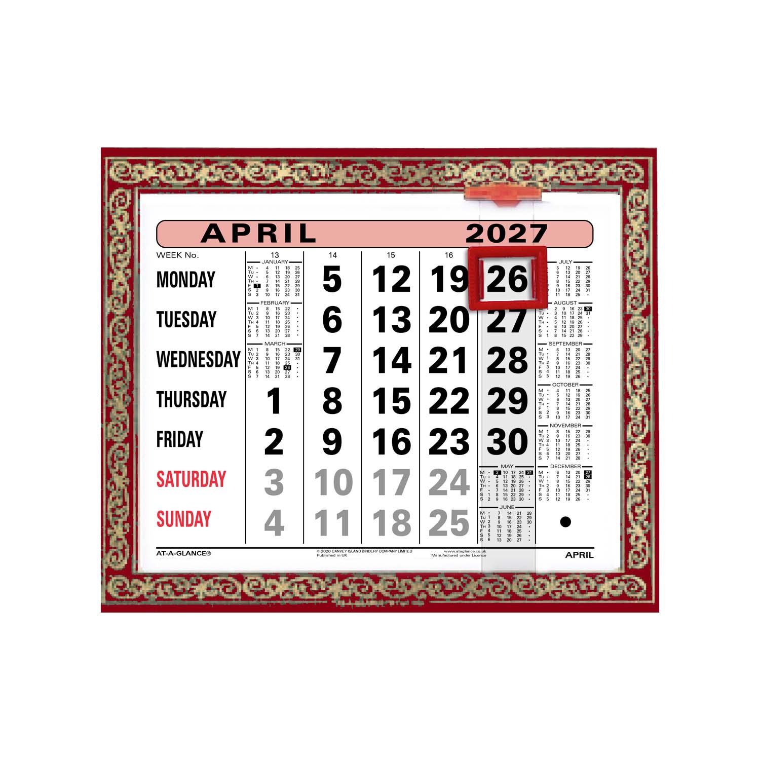 805 |  Monthly Leatherette Wall Calendar 2027 - Pre Order