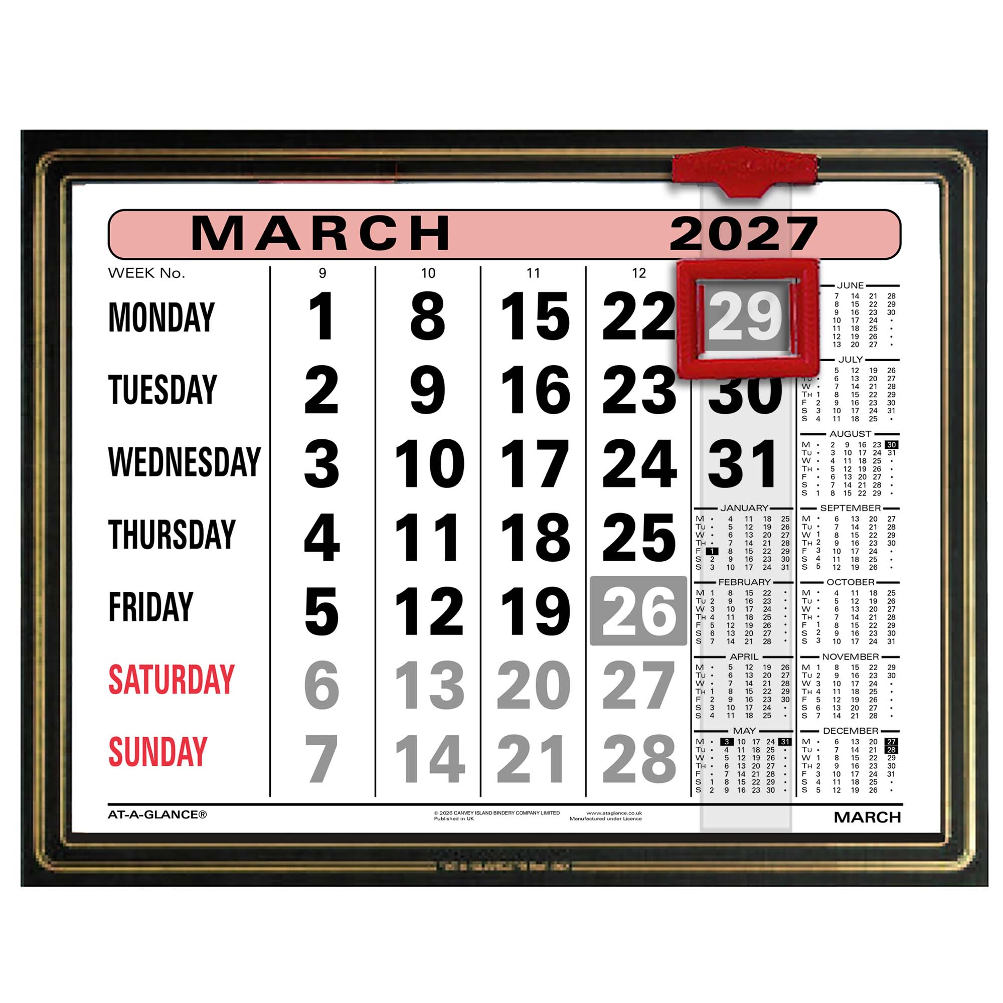 807 | Monthly Leatherette Wall Calendar 2027 - Pre Order
