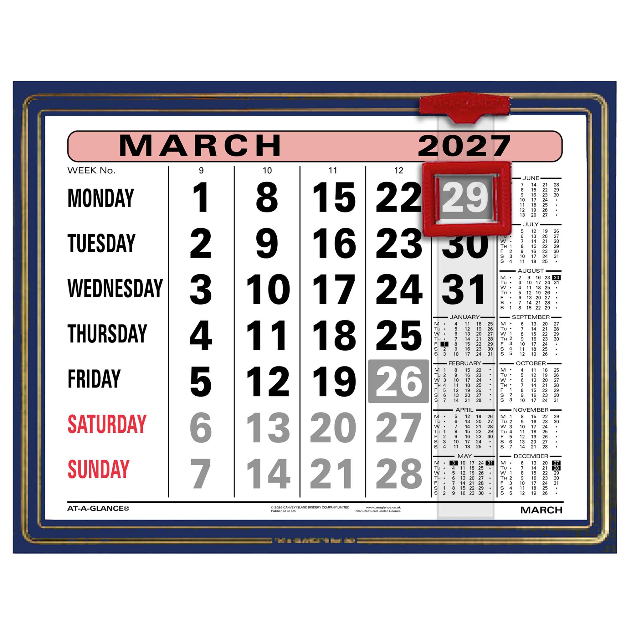 807 | Monthly Leatherette Wall Calendar 2027 - Pre Order