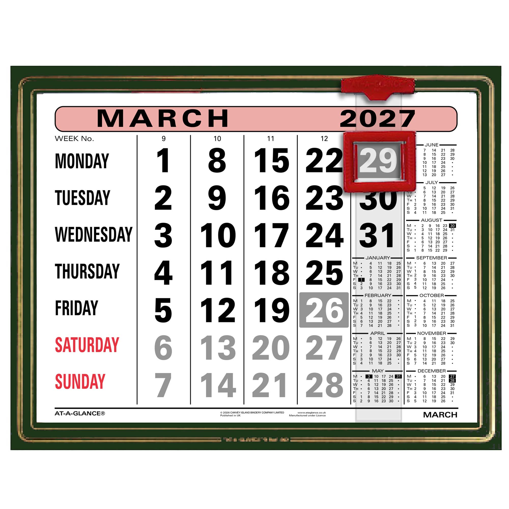 807 | Monthly Leatherette Wall Calendar 2027 - Pre Order