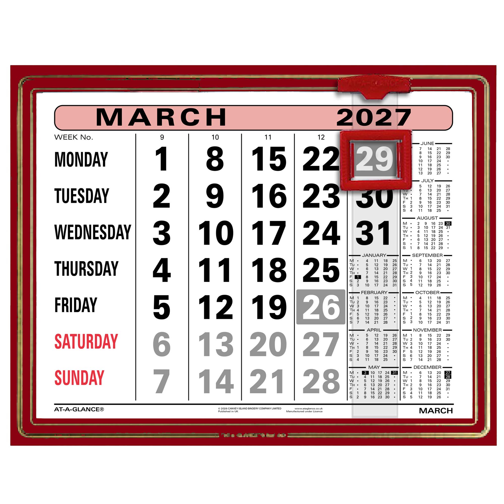 807 | Monthly Leatherette Wall Calendar 2027 - Pre Order