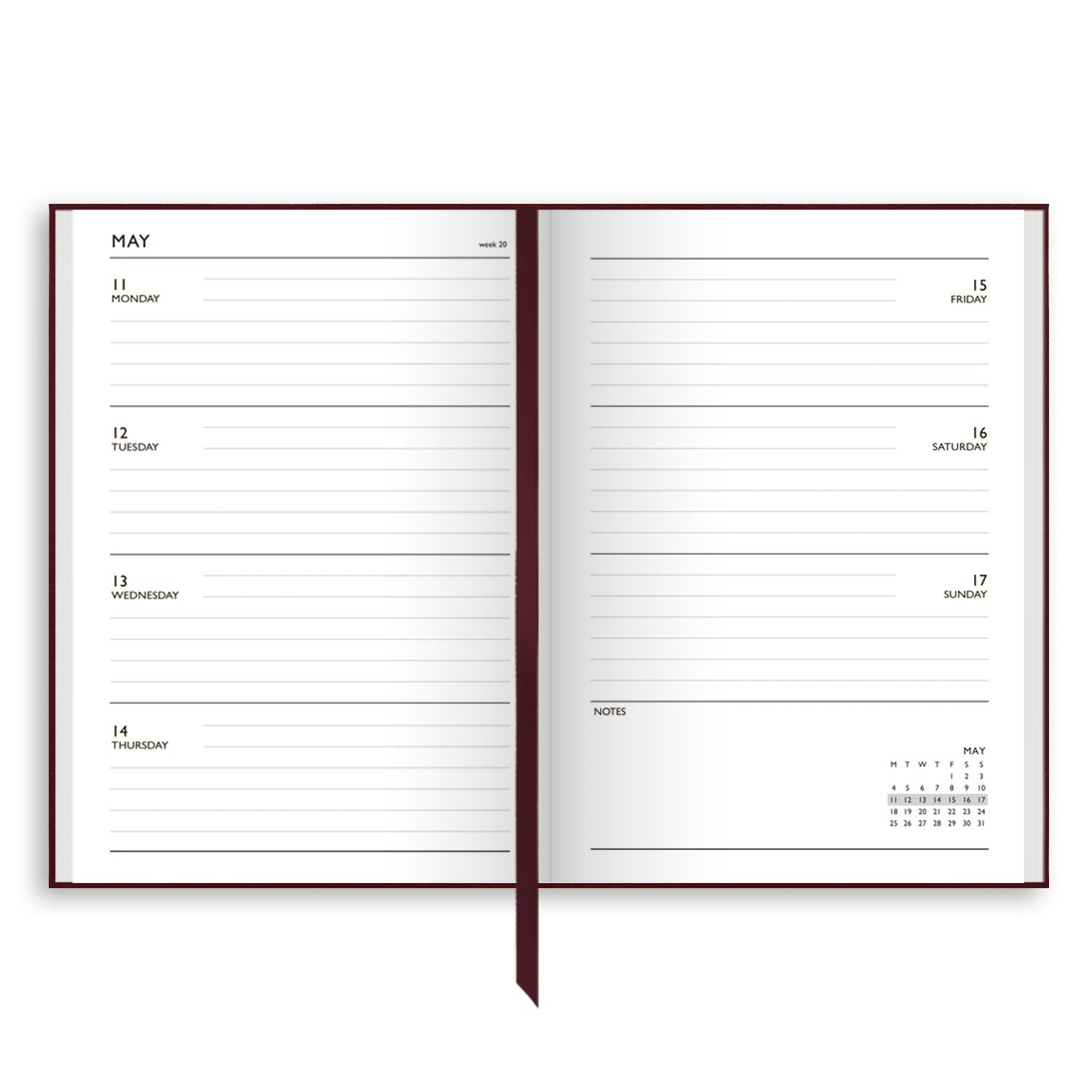 A53LIN | 2026 Week-To-View Linen Diary in Burgundy
