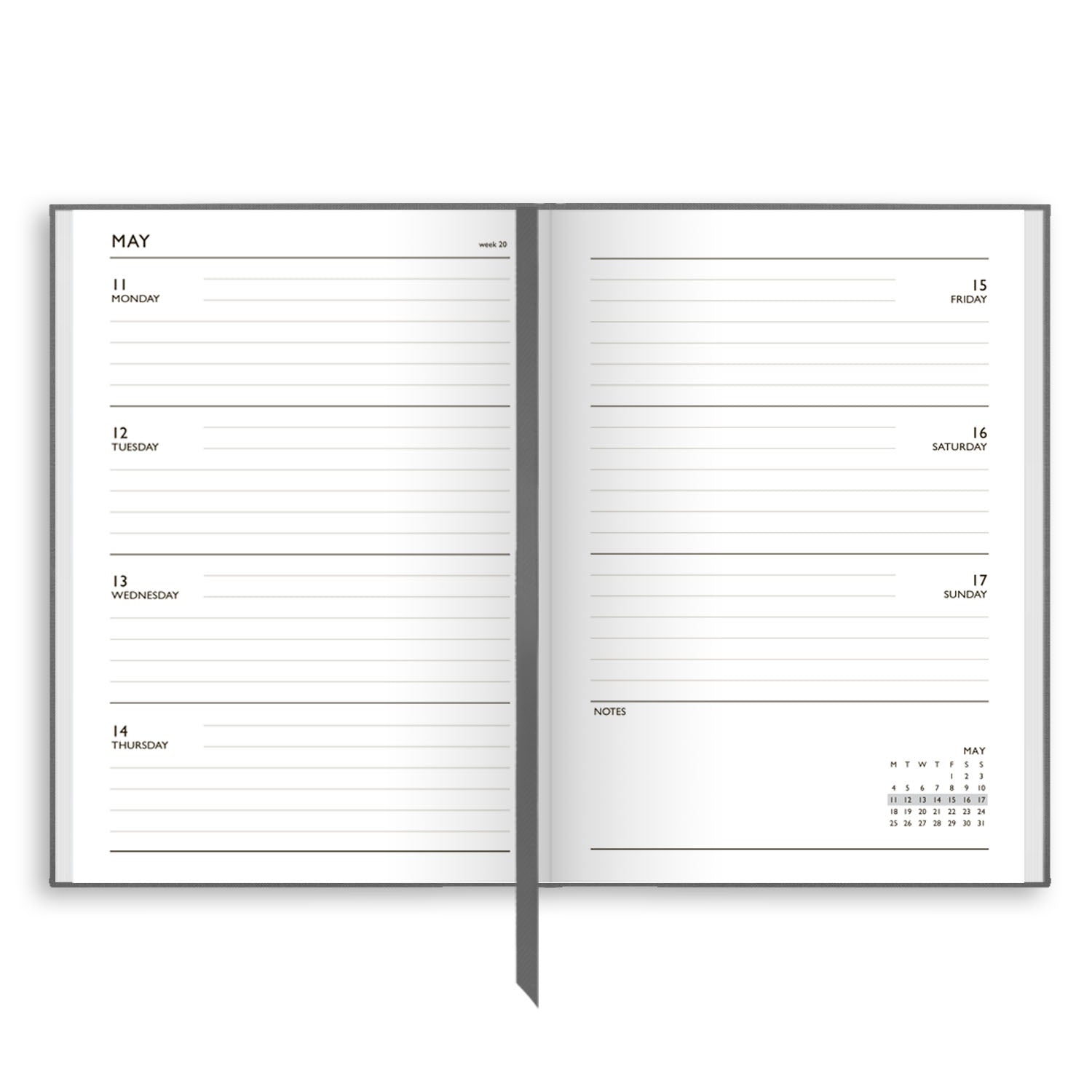 A53LIN | 2026 Week-To-View Linen Diary in Grey