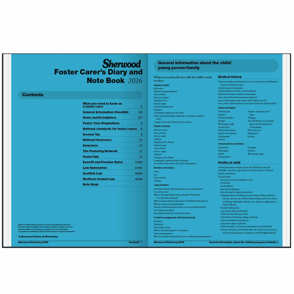 Diary K | Sherwood A5 Week-To-View Foster Carer's Diary & Directory 2026