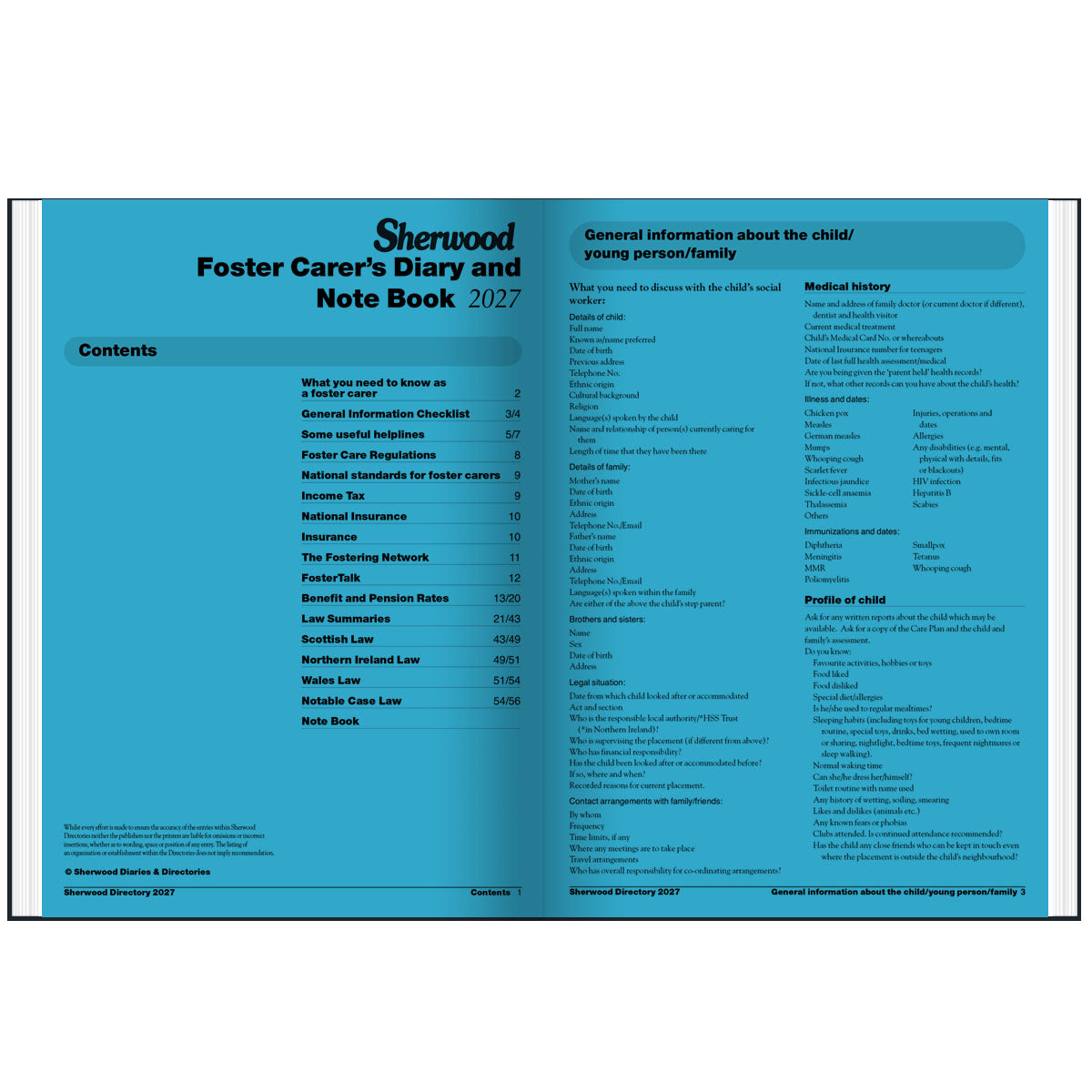 Diary K | Sherwood A5 Week-To-View Foster Carer's Diary & Directory 2027 - Pre Order
