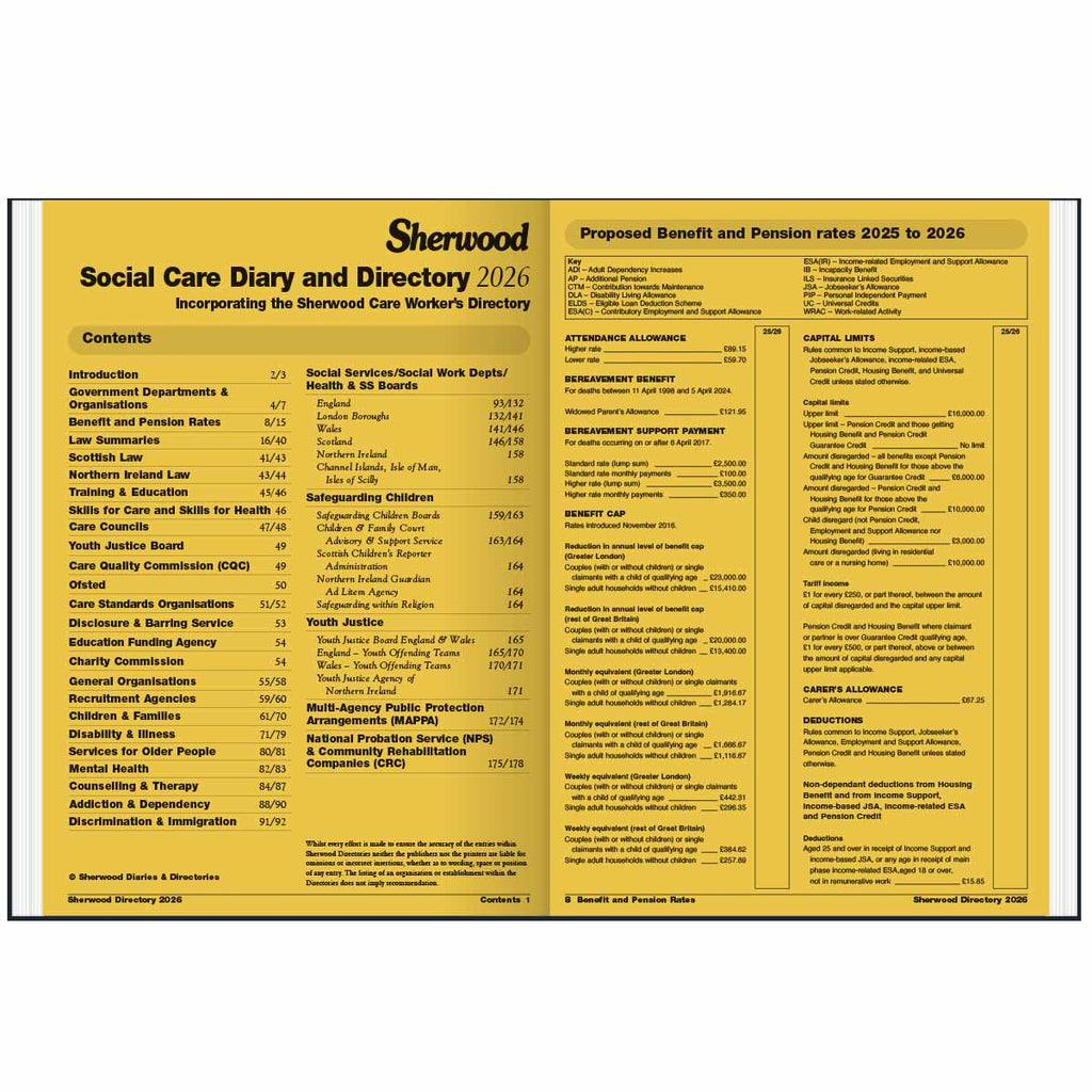 Diary A | Sherwood A5 Week-To-View Social Care Diary & Directory 2026