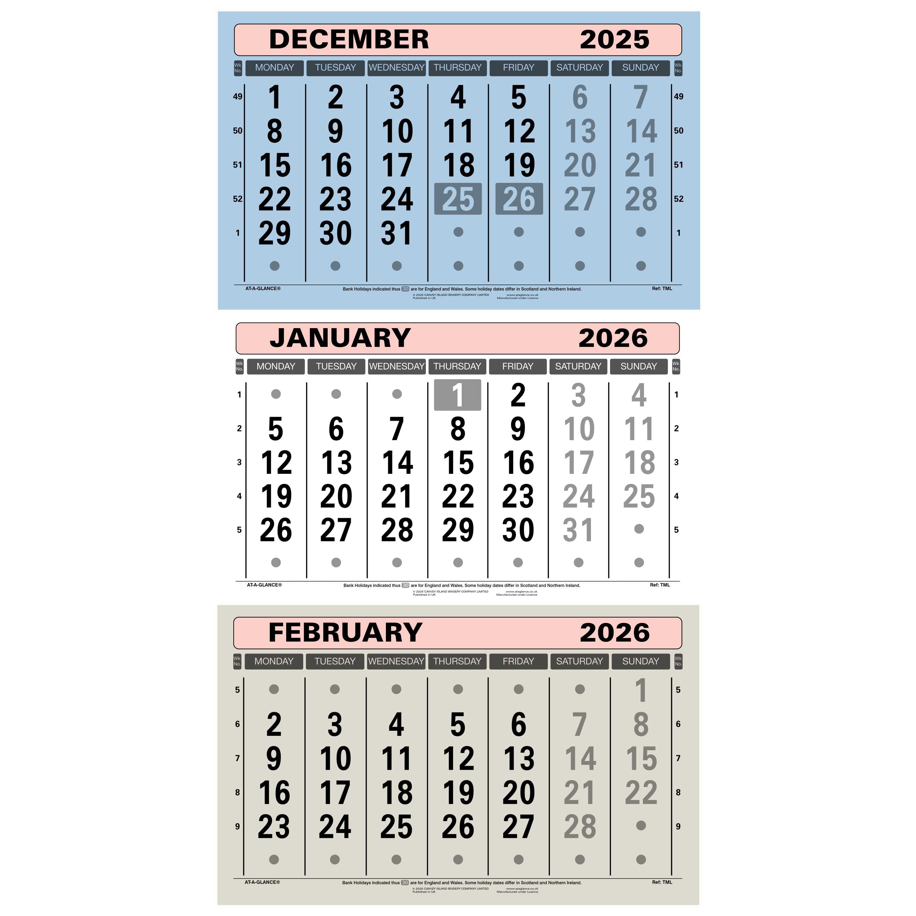 TML | Three-Month-To-View Wall Calendar 2026