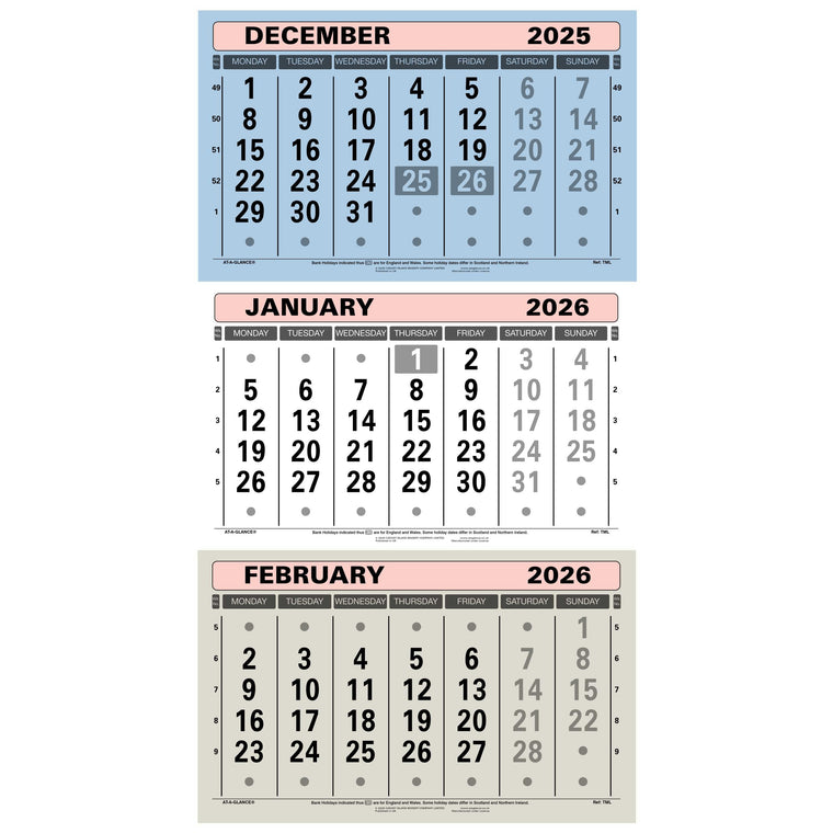 TML | Three Month-to-view Wall Calendar 2026
